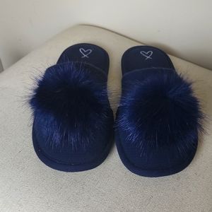 Victoria's Secret Blue Pom Pom Slippers